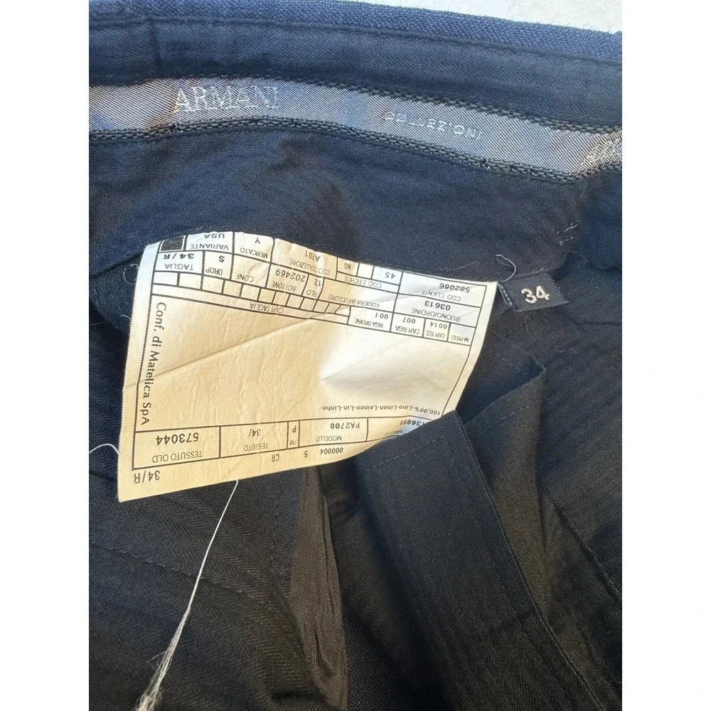 Armani Collezioni Mens Navy Blue Linen Blend Flat Front Straight Leg Pants 35x29